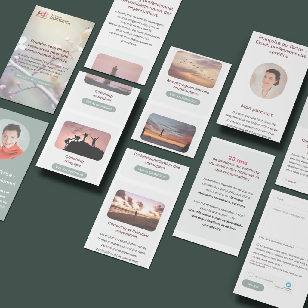Exemple de pages intérieures d’un site vitrine WordPress pour activité de coaching professionnel