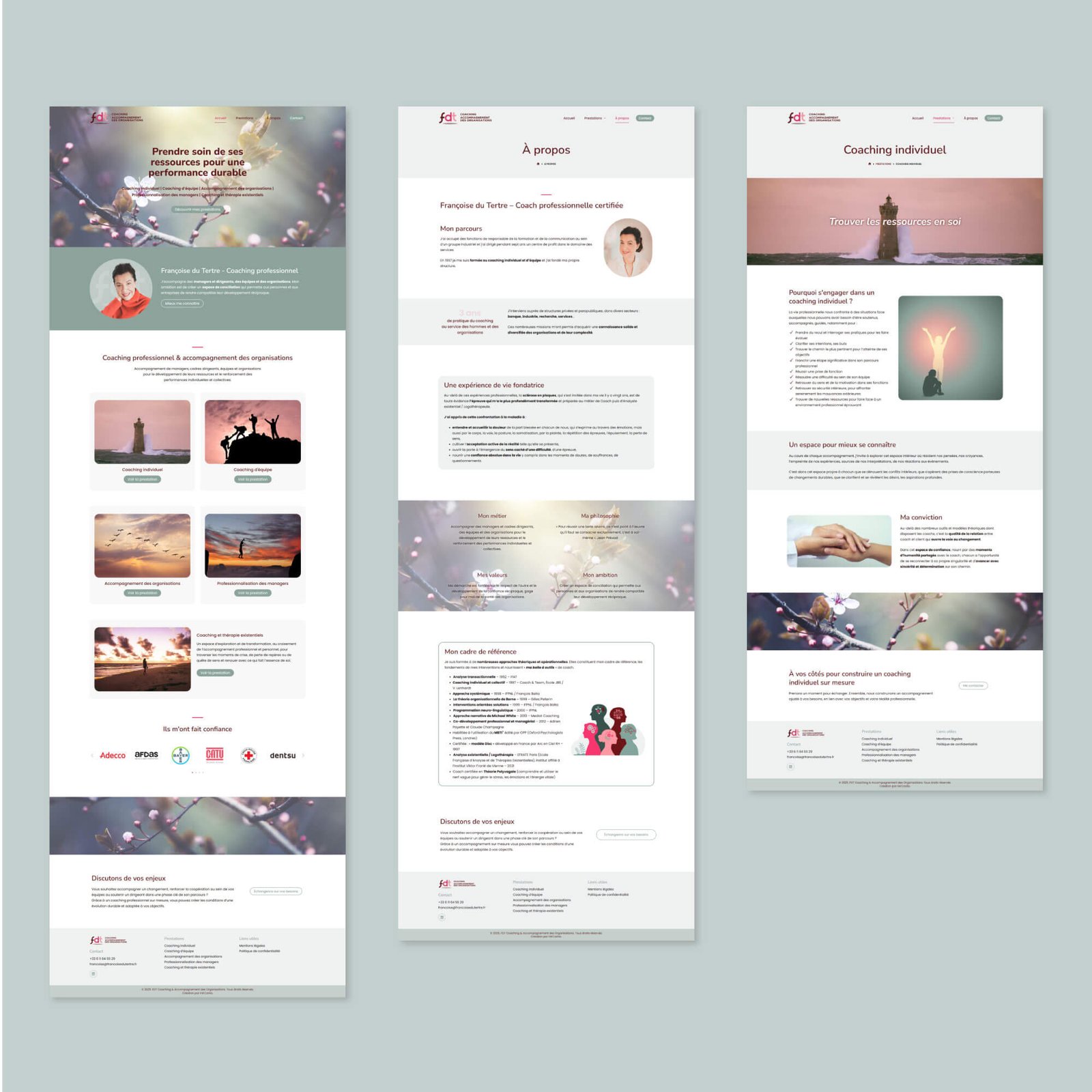Exemple de pages intérieures d’un site vitrine WordPress pour activité de coaching professionnel