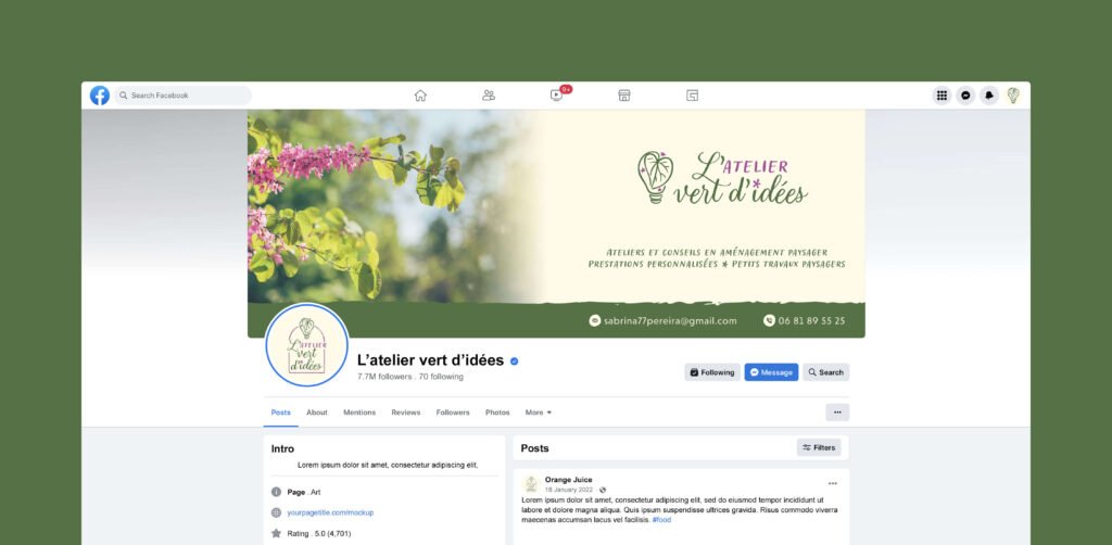 Bannière Facebook créée pour L’Atelier Vert d’Idées afin d’assurer une communication cohérente sur les réseaux sociaux
