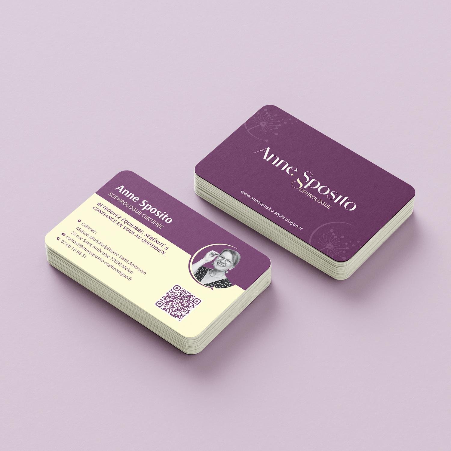 Carte de visite réalisée pour Anne Sposito dans le cadre de son identité visuelle de sophrologue