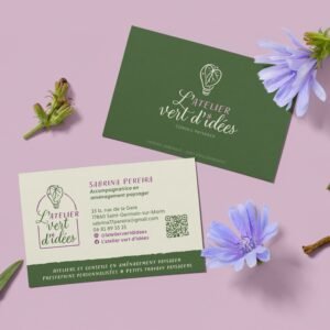 Carte de visite réalisée pour L’Atelier Vert d’Idées dans le cadre de supports de communication professionnels