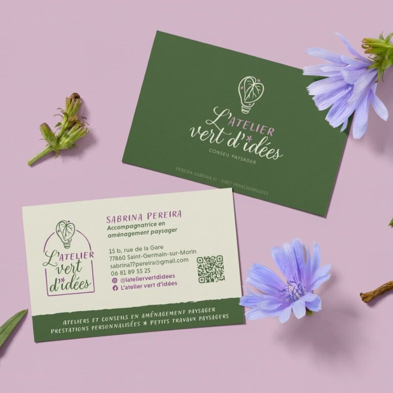 Carte de visite réalisée pour L’Atelier Vert d’Idées dans le cadre de supports de communication professionnels
