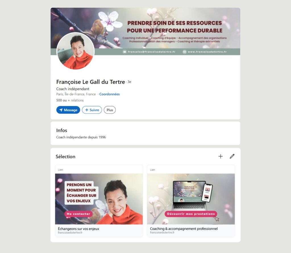 Kit LinkedIn professionnel permettant de renforcer la visibilité et la crédibilité d’une coach professionnelle
