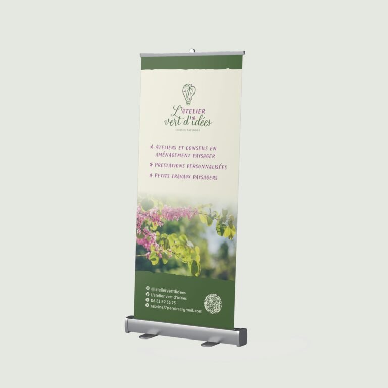 Roll-up professionnel conçu pour promouvoir une activité de conseil paysager lors d’événements et salons